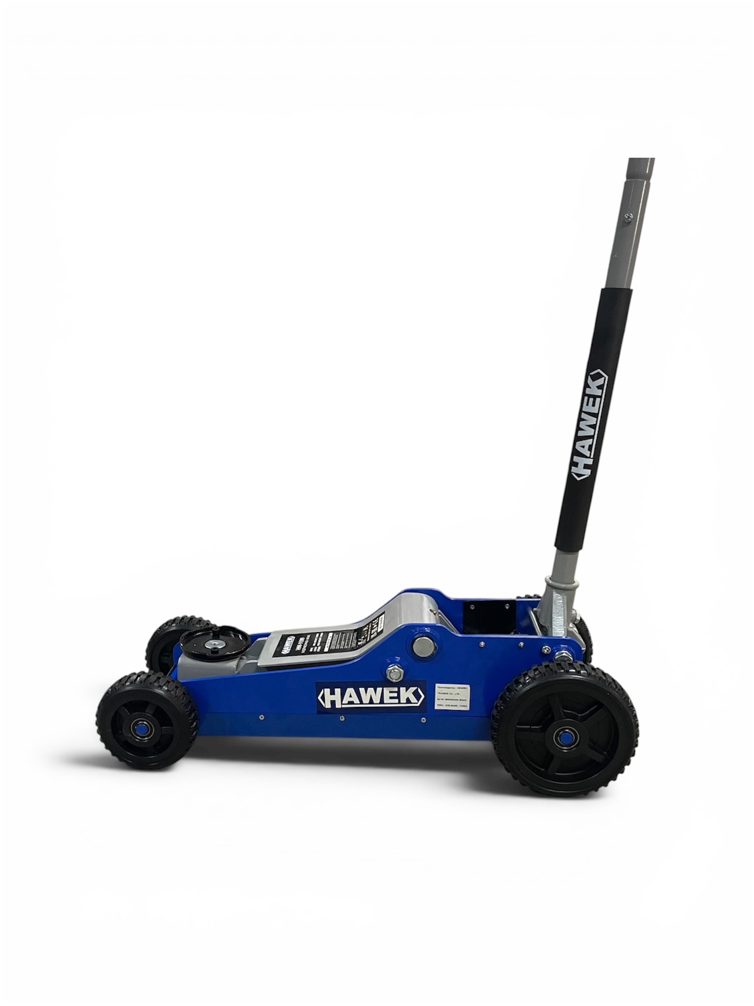 Крик „Крокодил“ Off-Road HAWEK 4T | HW-1199, двойна помпа КРИКОВЕ И СТОЙКИ Едър план на крик HAWEK с приставка за максимална височина 740 мм и големи колела.