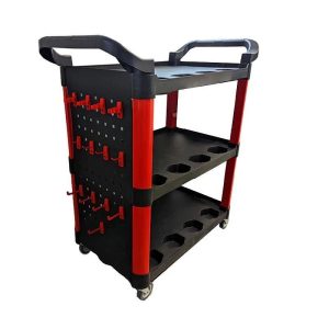 Количка за инструменти HAWEK HW-1203 | 3 рафта, 97.5 см АВТО Количка за инструменти HAWEK HW-1203 с 3 рафта в черен с червени акценти.