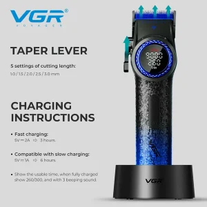 Професионална машинка VGR PRO с taper lever и 21 степени на скорост.