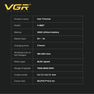Тример VGR V-885T с метален корпус, USB зареждане и 4 гребена.