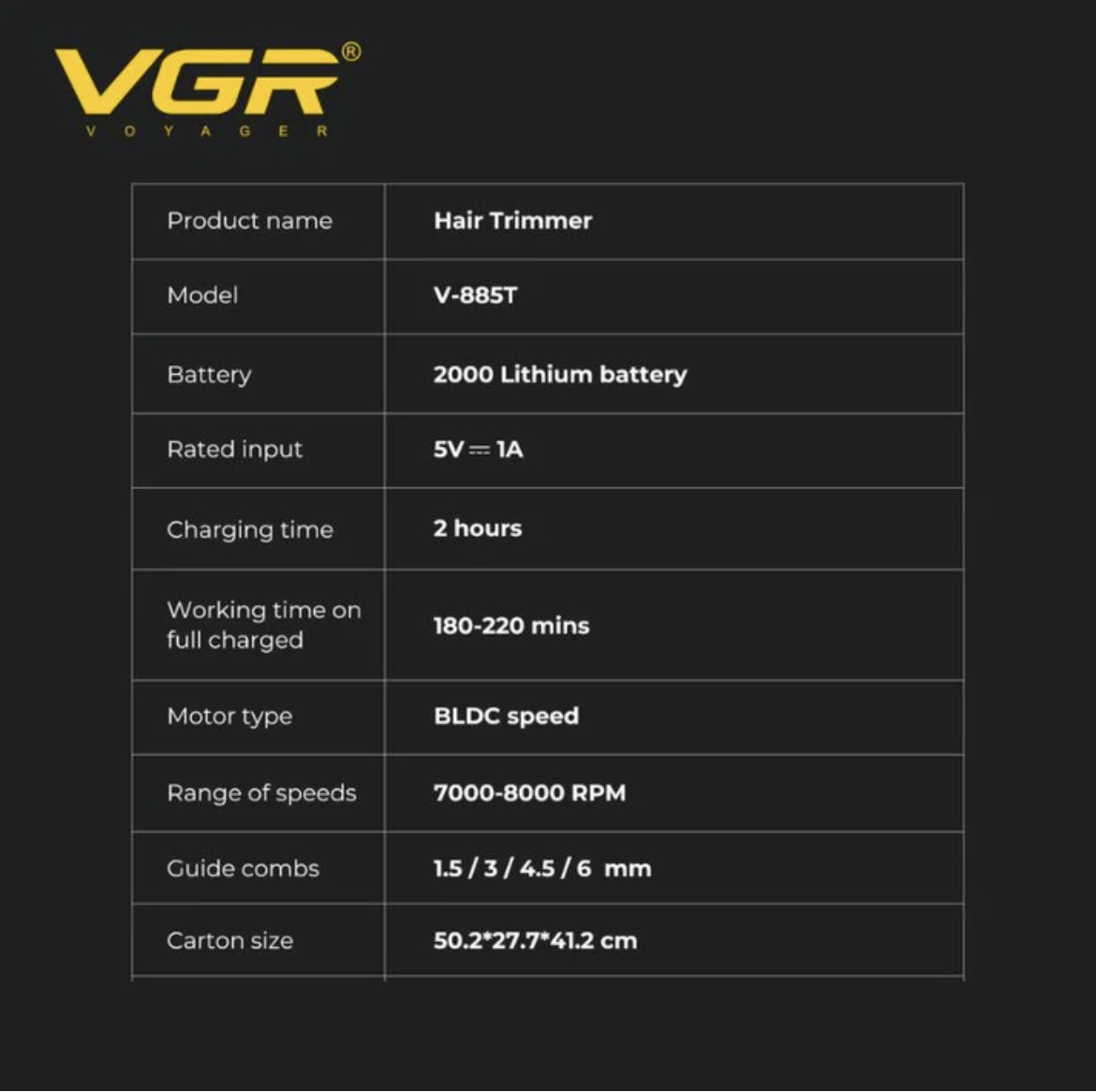 Професионален тример VGR V-885T | 8000 об/мин ДОМ И ГРАДИНА Тример VGR V-885T с метален корпус, USB зареждане и 4 гребена.