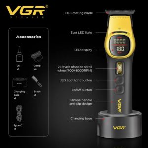 Тример VGR V-885T с метален корпус, USB зареждане и 4 гребена.