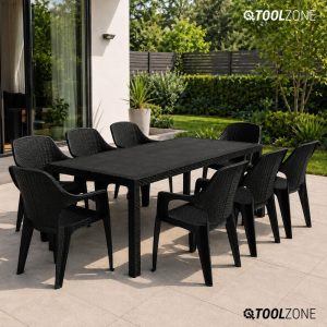 Ратанов комплект Como Black с маса 150 × 90 см и 8 стола