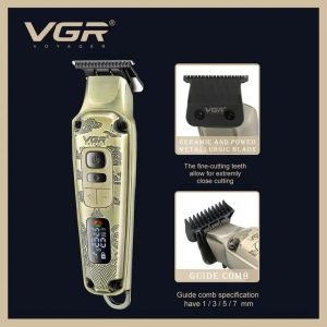 Комплект 3в1 VGR V-642 | Машинка + тример + самобръсначка ДОМ И ГРАДИНА Едър план на машинката, тримера и самобръсначката с LED дисплей.