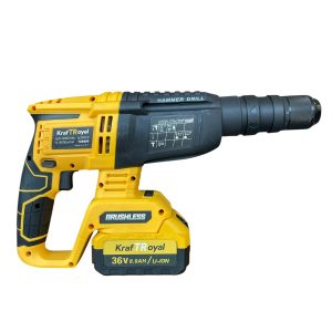Жълт перфоратор KraftMaster 36V с две батерии и куфар за съхранение
