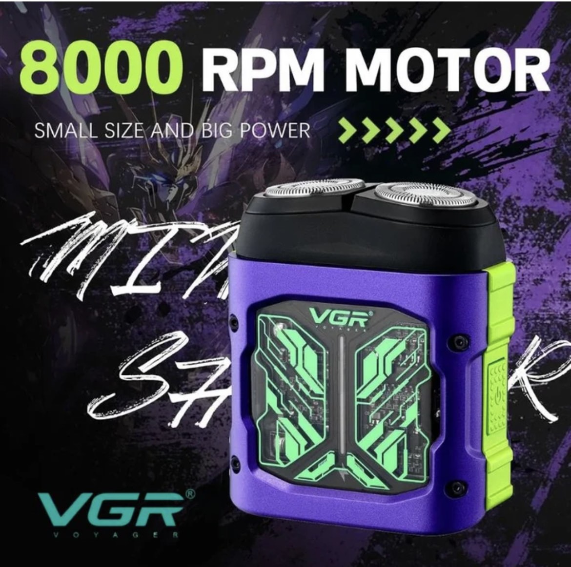 Самобръсначка VGR V-344 | Роторна, 8000 об/мин, USB ДОМ И ГРАДИНА Едър план на ножчетата от неръждаема стомана и водоустойчивия корпус.