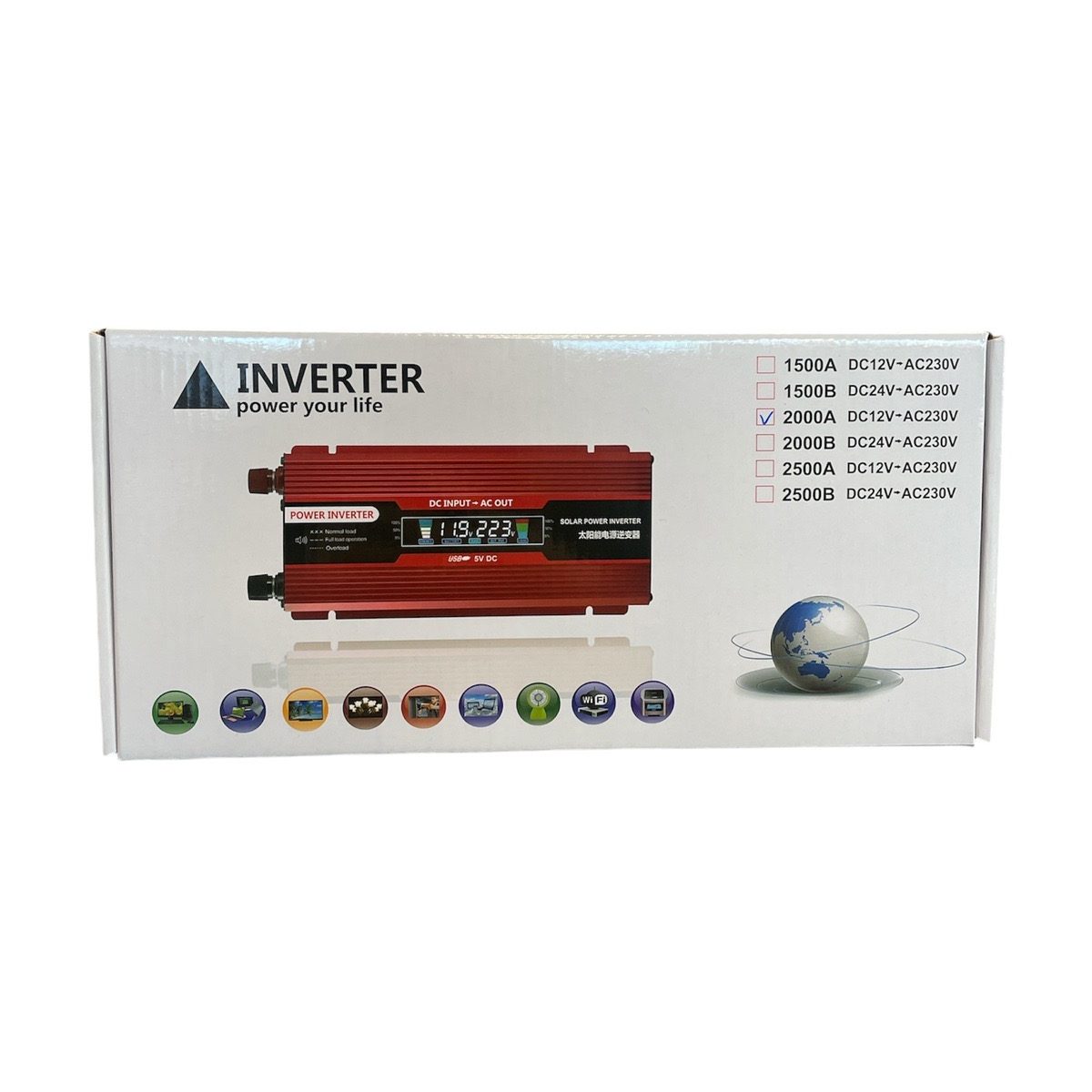 Инвертор на напрежение UKC KC-2000D | 24V-220V, 2000W ДОМ И ГРАДИНА Инвертор UKC с дисплей показващ входящо напрежение и натоварване
