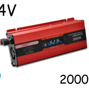 Инвертор на напрежение с дисплей UKC KC-2000D с кабели към акумулатор
