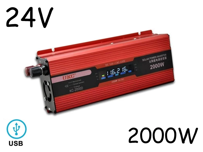Инвертор на напрежение UKC KC-2000D | 24V-220V, 2000W ДОМ И ГРАДИНА Инвертор на напрежение с дисплей UKC KC-2000D с кабели към акумулатор