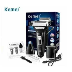 Kemei KM-6558 с три глави, зарядно, масло и четка