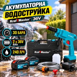 Акумулаторна водоструйка KrafTMaster 36V с две батерии